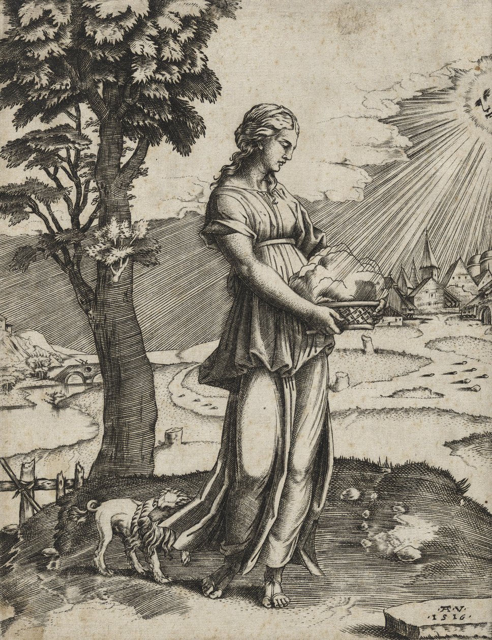 Sybil Kumejska, 1516 (rycina na papierze czerpanym) autorstwa Agostino Veneziano