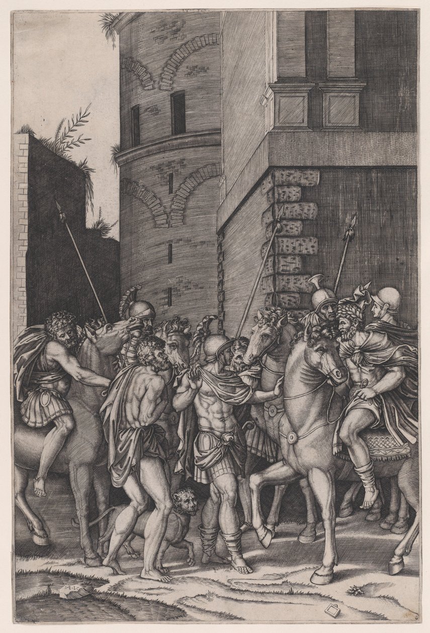 Spotkanie cesarza z wojownikiem, ca. 1516-17. autorstwa Agostino Veneziano