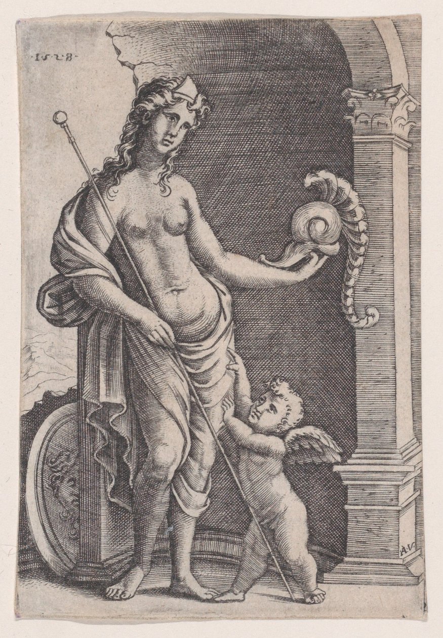 Miłość Chwały, datowana na 1528 rok. autorstwa Agostino Veneziano