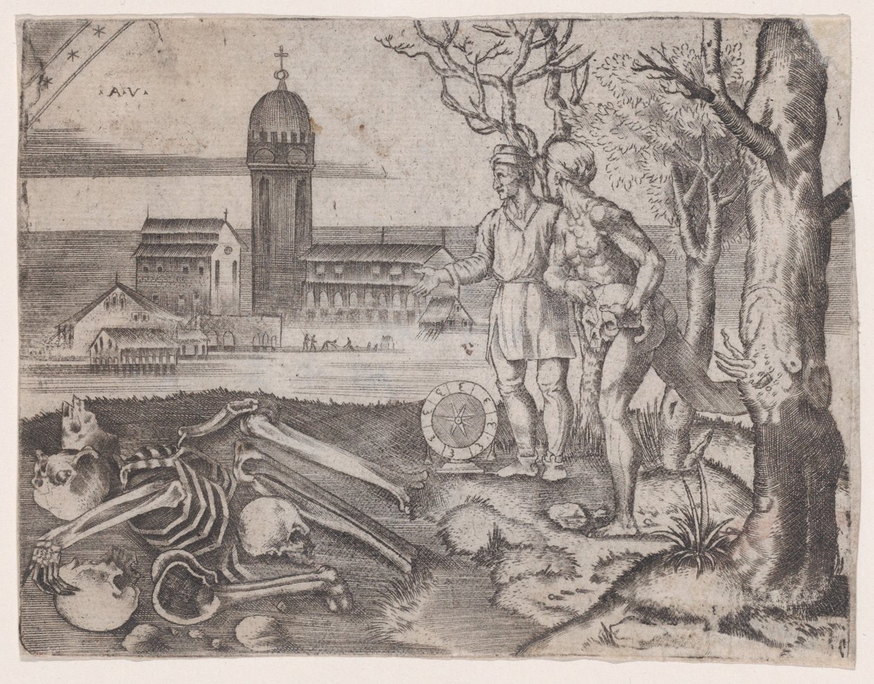 Dwóch Panów na Cmentarzu, ca. 1514-36. autorstwa Agostino Veneziano