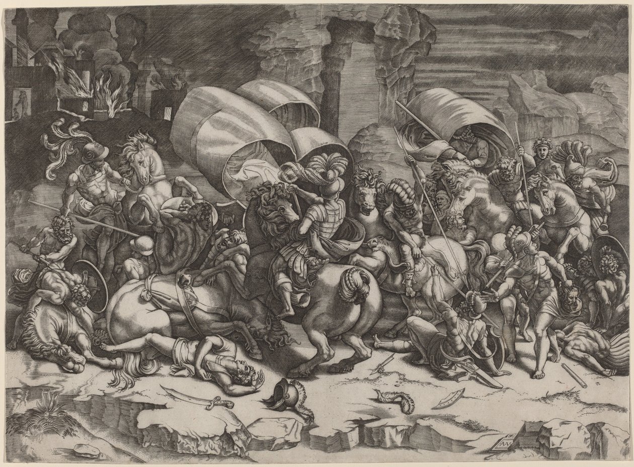 Bitwa z Kordelasem autorstwa Agostino dei Musi, after Giulio Romano