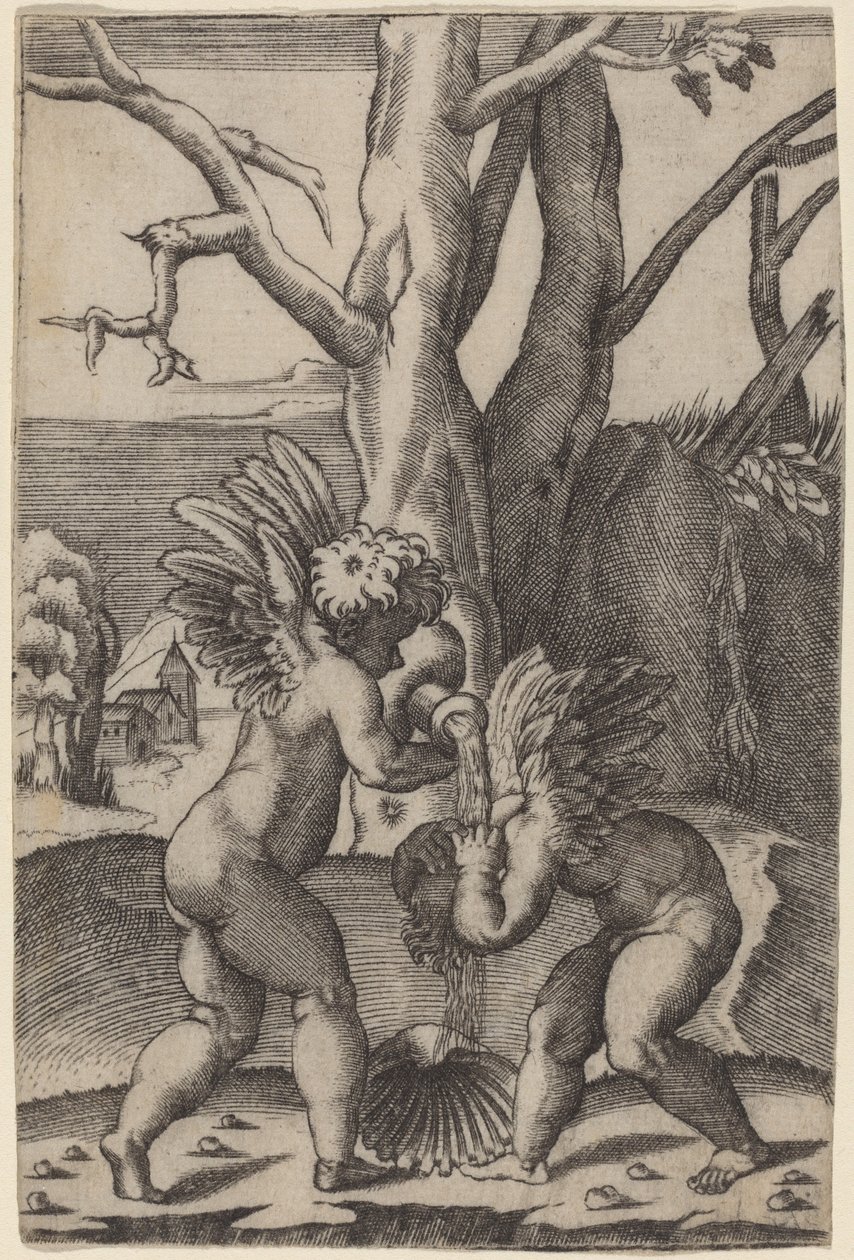 Dwie miłości autorstwa Agostino dei Musi after Raphael