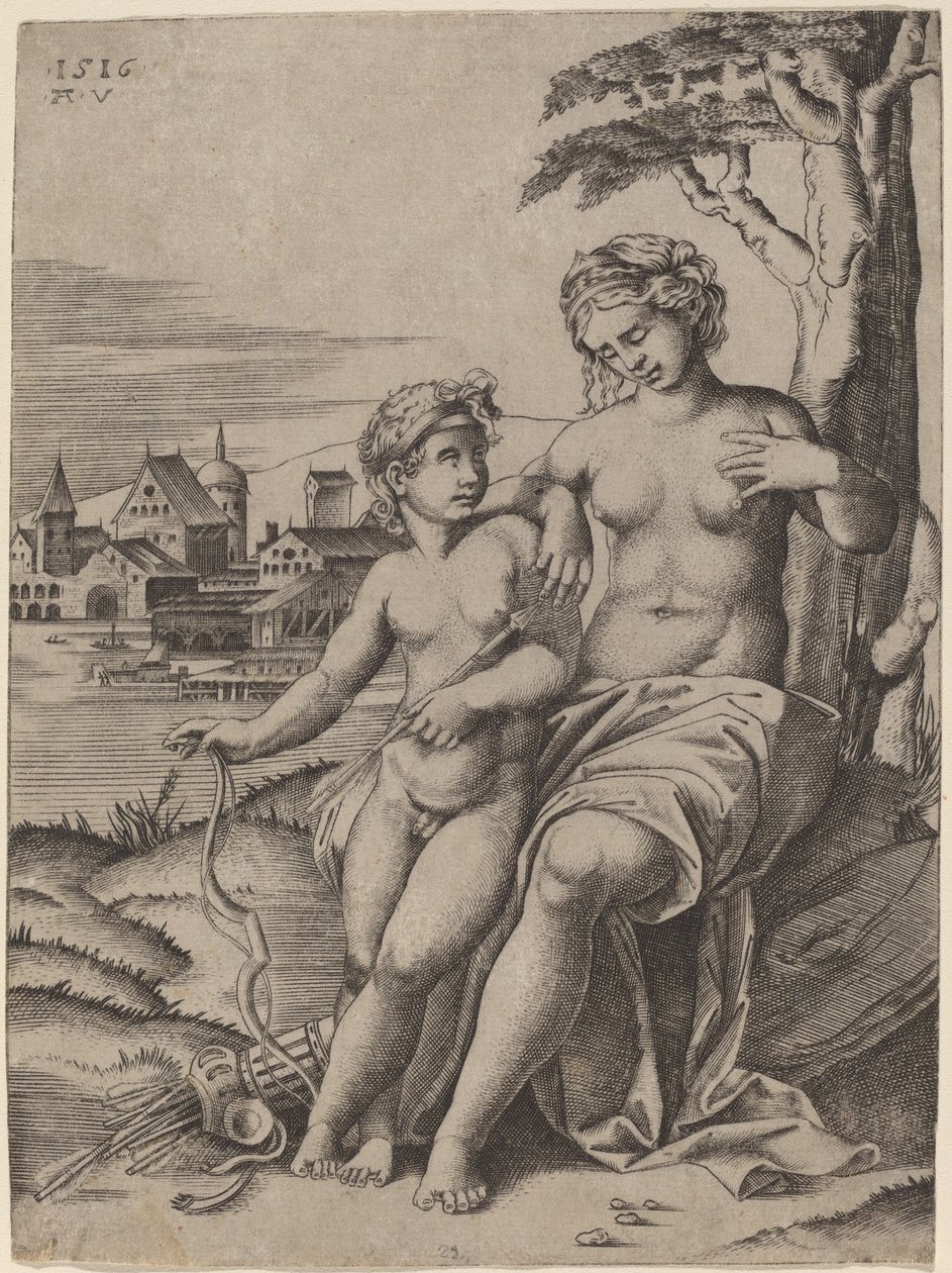 Wenus i Kupidyn autorstwa Agostino dei Musi after Raphael