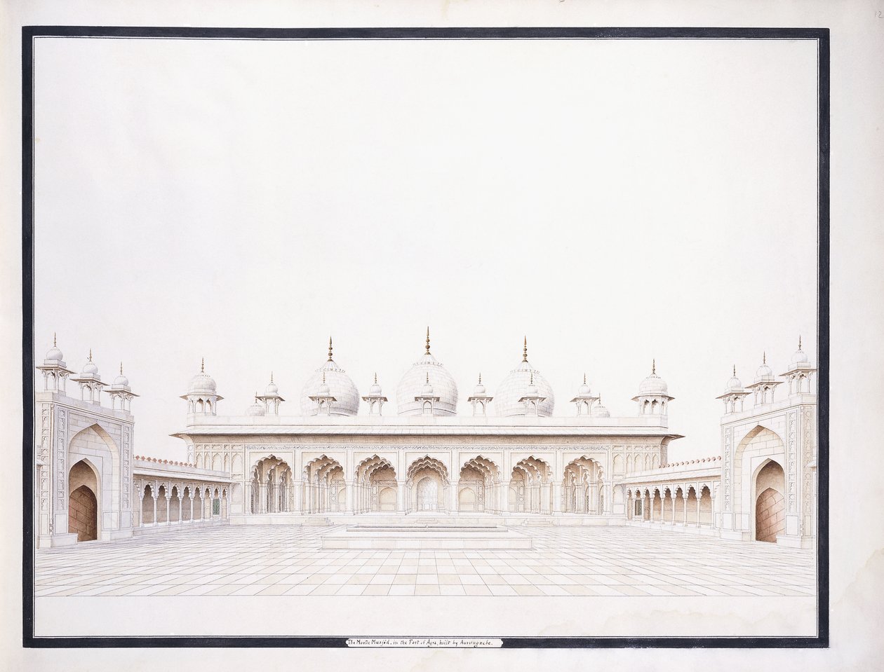 Moti Masjid w forcie Agra, ok. 1815 (ołówek i w/c) autorstwa Agra School