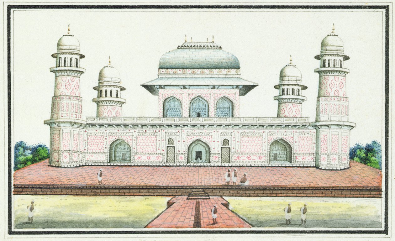 Grobowiec Itimad-Ud-Daula, niedaleko Agry, ok. 1830 (toaleta, tusz i ołówek na papierze) autorstwa Agra School