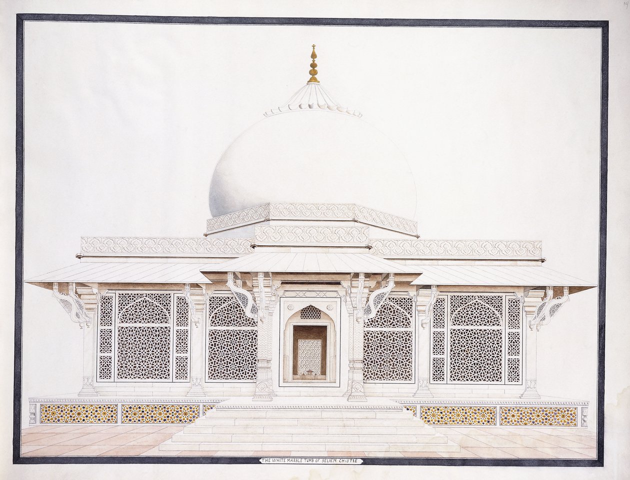 Grobowiec z białego marmuru Seliem Chistie, ok. 1930 r. 1815 (ołówek, długopis i atrament, w/c) autorstwa Agra School