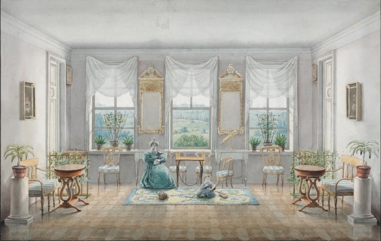 Salonik w dworku Górki, 1831 autorstwa Agrafena Dmitrievna Blagovo