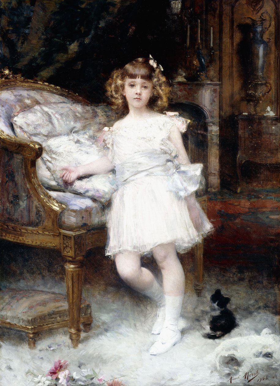 Portret Janine Potin z kotkiem, 1904 autorstwa Aimé Nicolas Morot