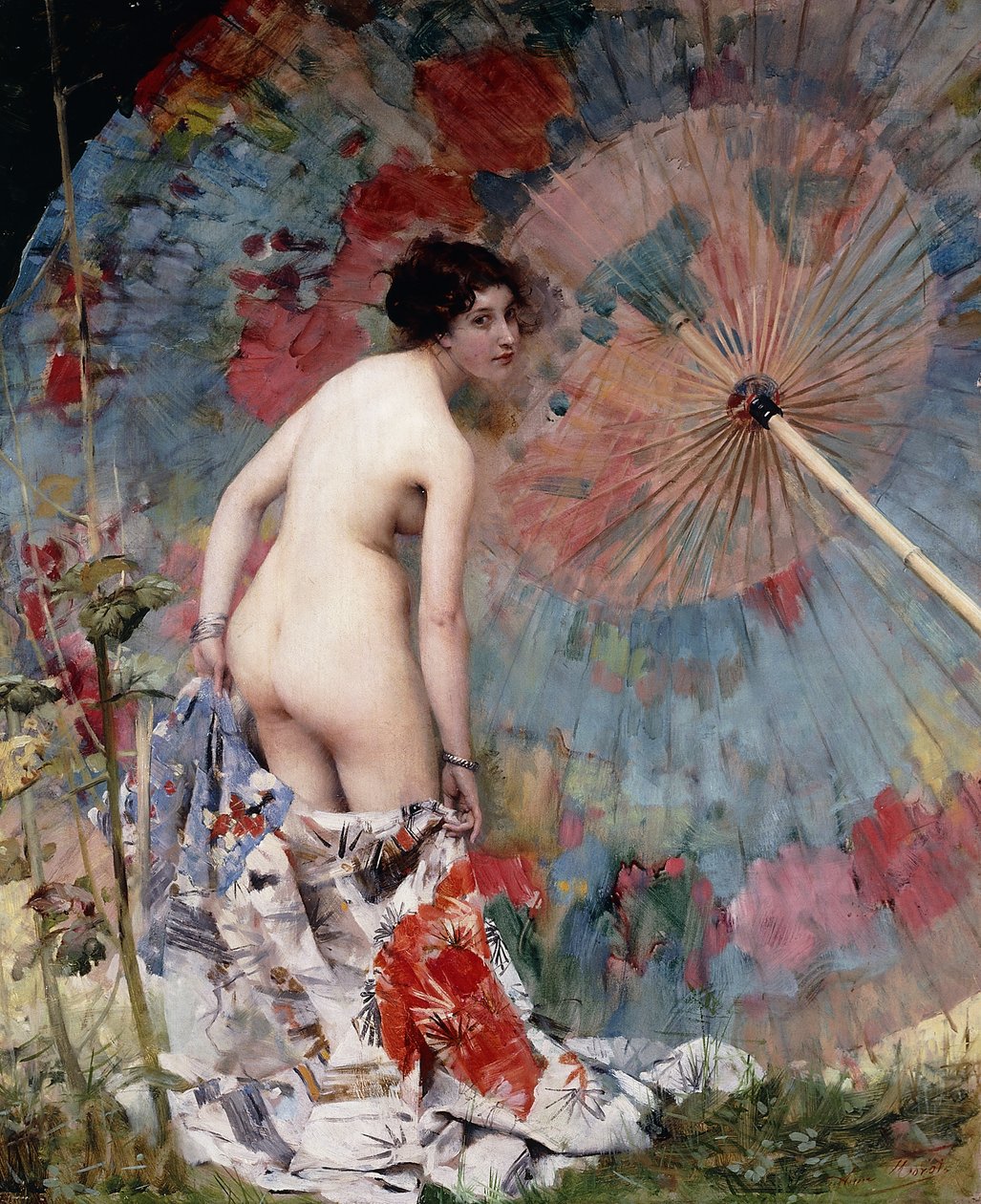 Młoda kobieta i parasol; Młoda kobieta z parasolem, autorstwa Aimé Nicolas Morot