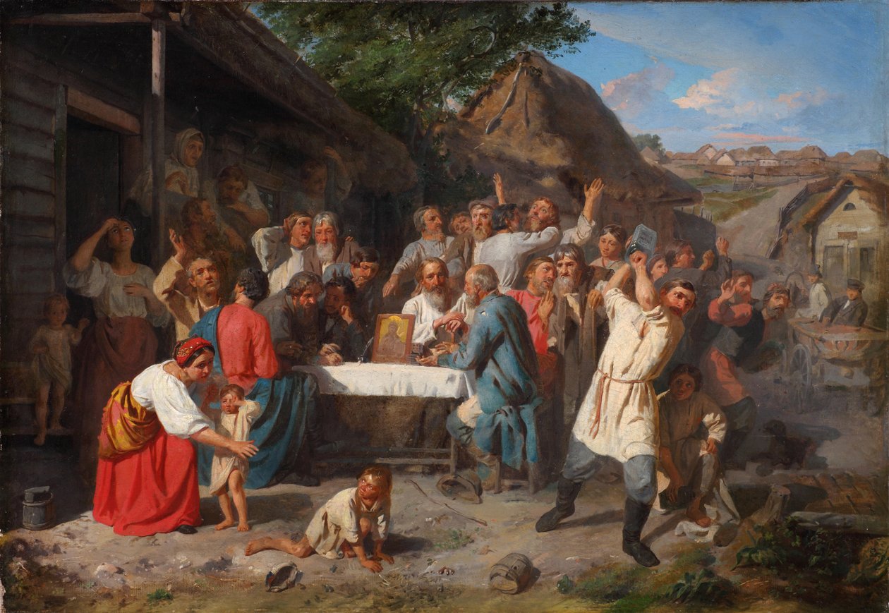 Przysięga wstrzemięźliwości. Towarzystwo Wstrzemięźliwości, 1860 autorstwa Akim Yegorovich Karneev