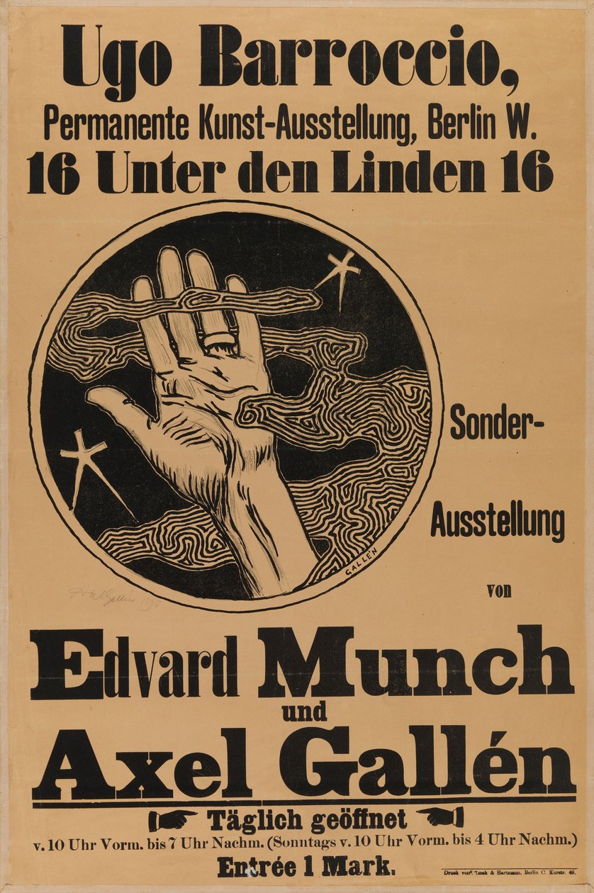 Plakat für Munch & Galléns Ausstellung autorstwa Akseli Gallen-Kallela