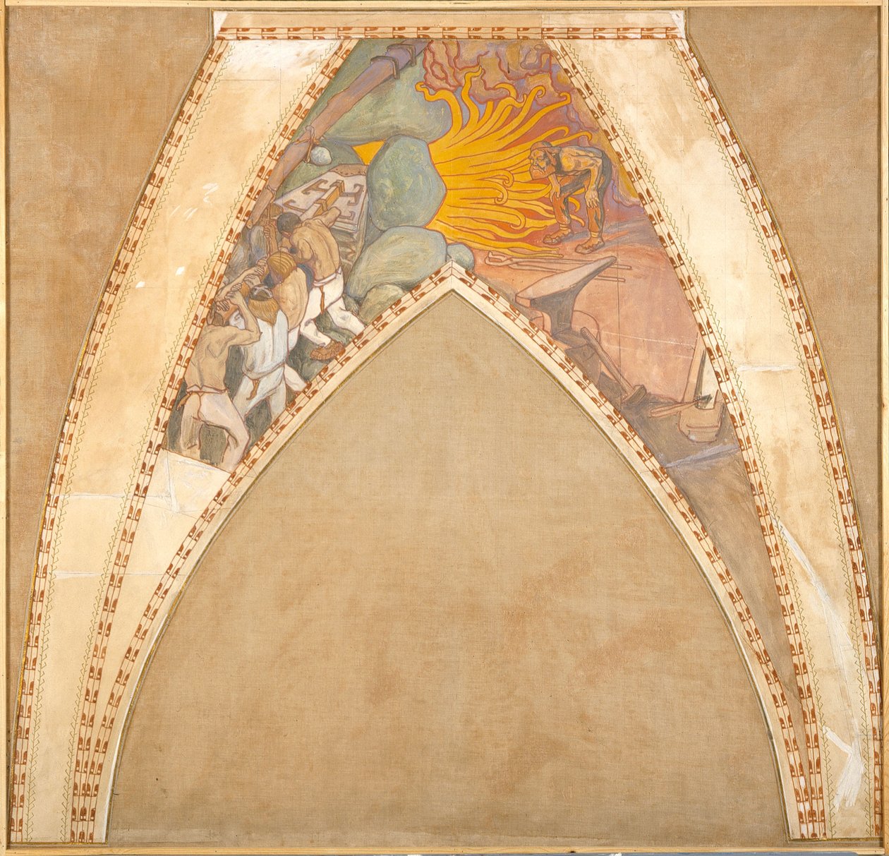 Das Schmieden des Sampo, Skizze für die Kuppelfresken des finnischen Pavillons auf der Weltausstellung 1900 in Paris autorstwa Akseli Gallen-Kallela