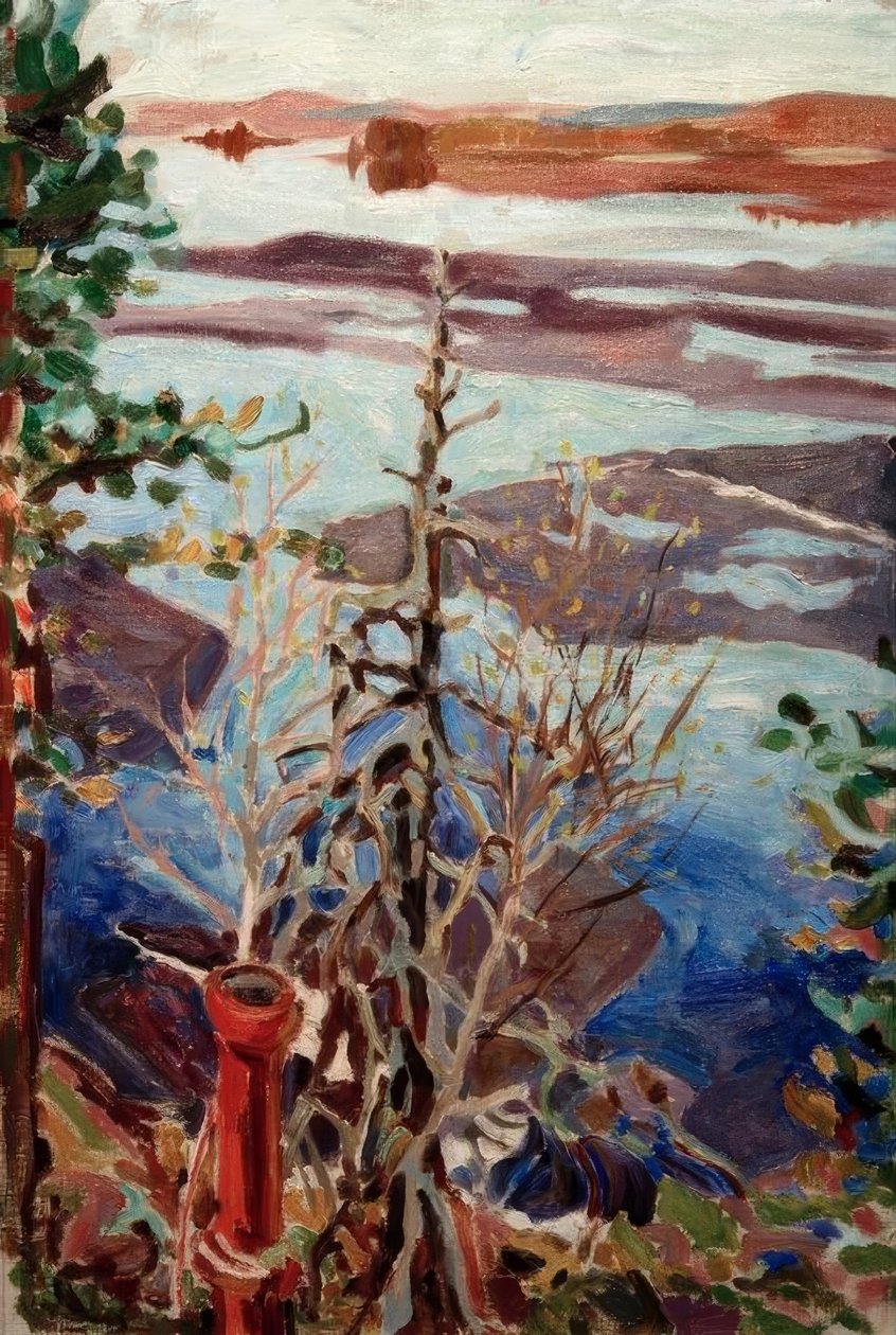 Wiosenny lód, widok z dachu w Kalela autorstwa Akseli Valdemar Gallen Kallela