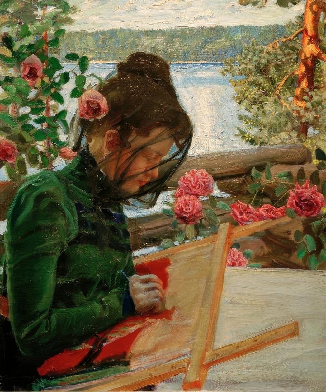 Marie, stickend w Kalela autorstwa Akseli Valdemar Gallen Kallela