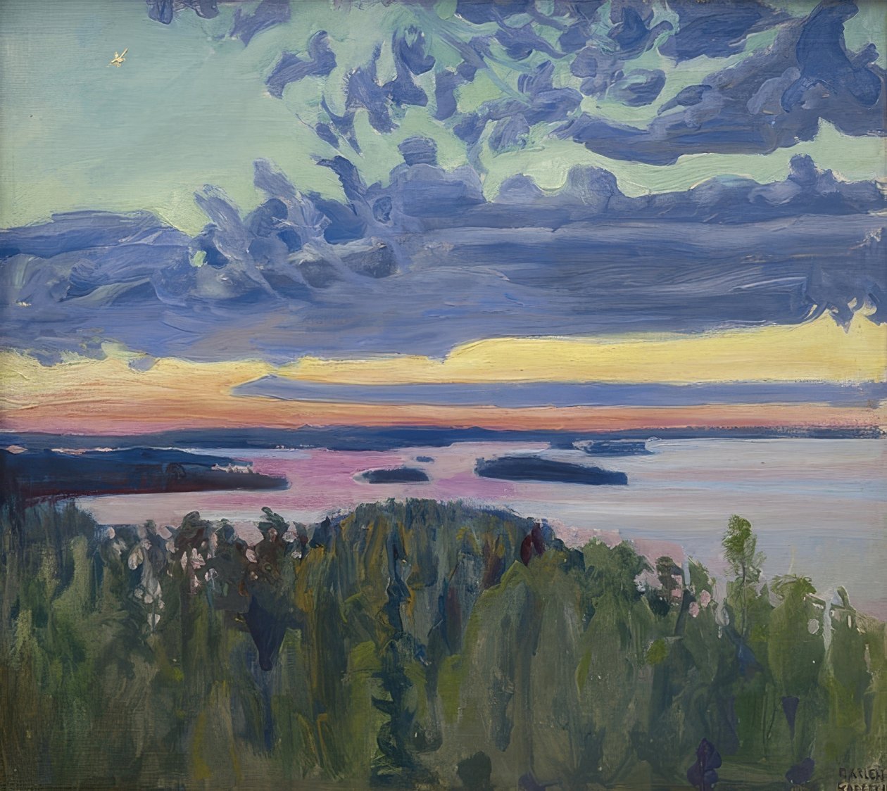 Zachód słońca nad jeziorem autorstwa Akseli Valdemar Gallen Kallela