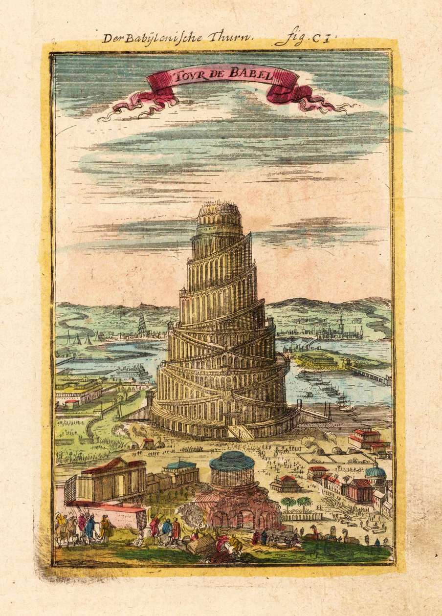 Wieża Babel, 1719 autorstwa Alain Manesson Mallet