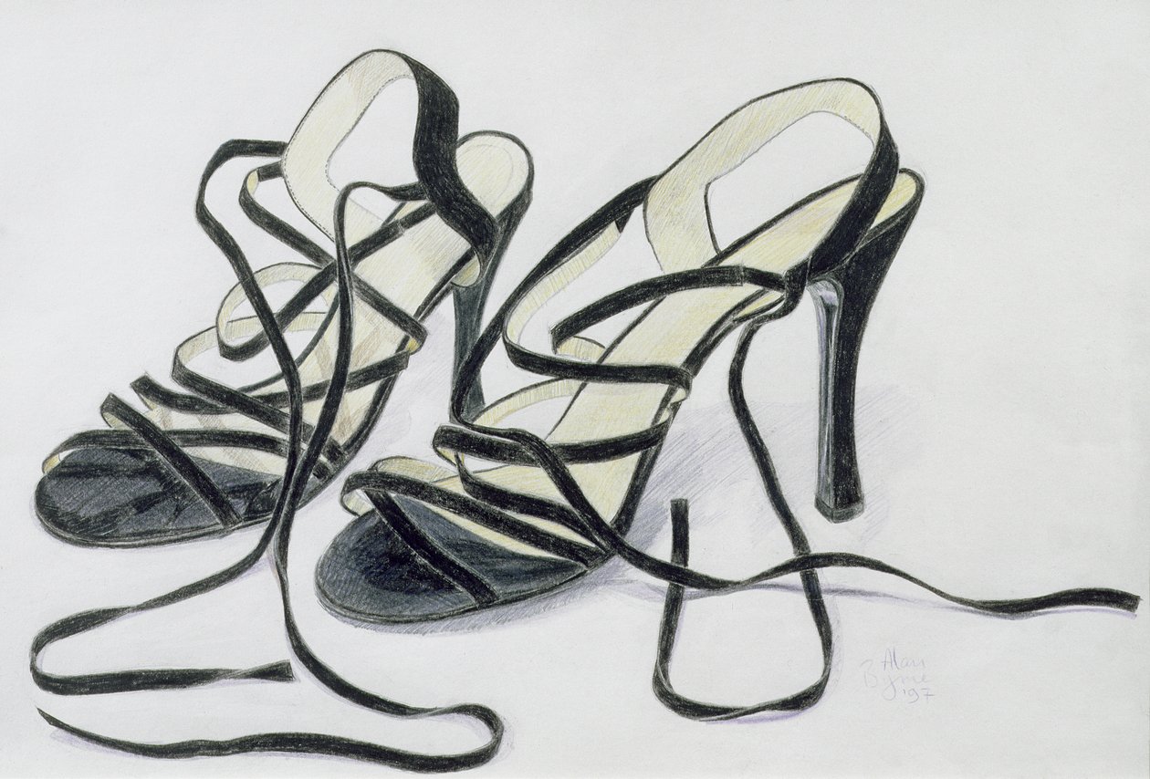 Buty Black Strappy, 1997 (kolorowa kredka na papierze) autorstwa Alan Byrne