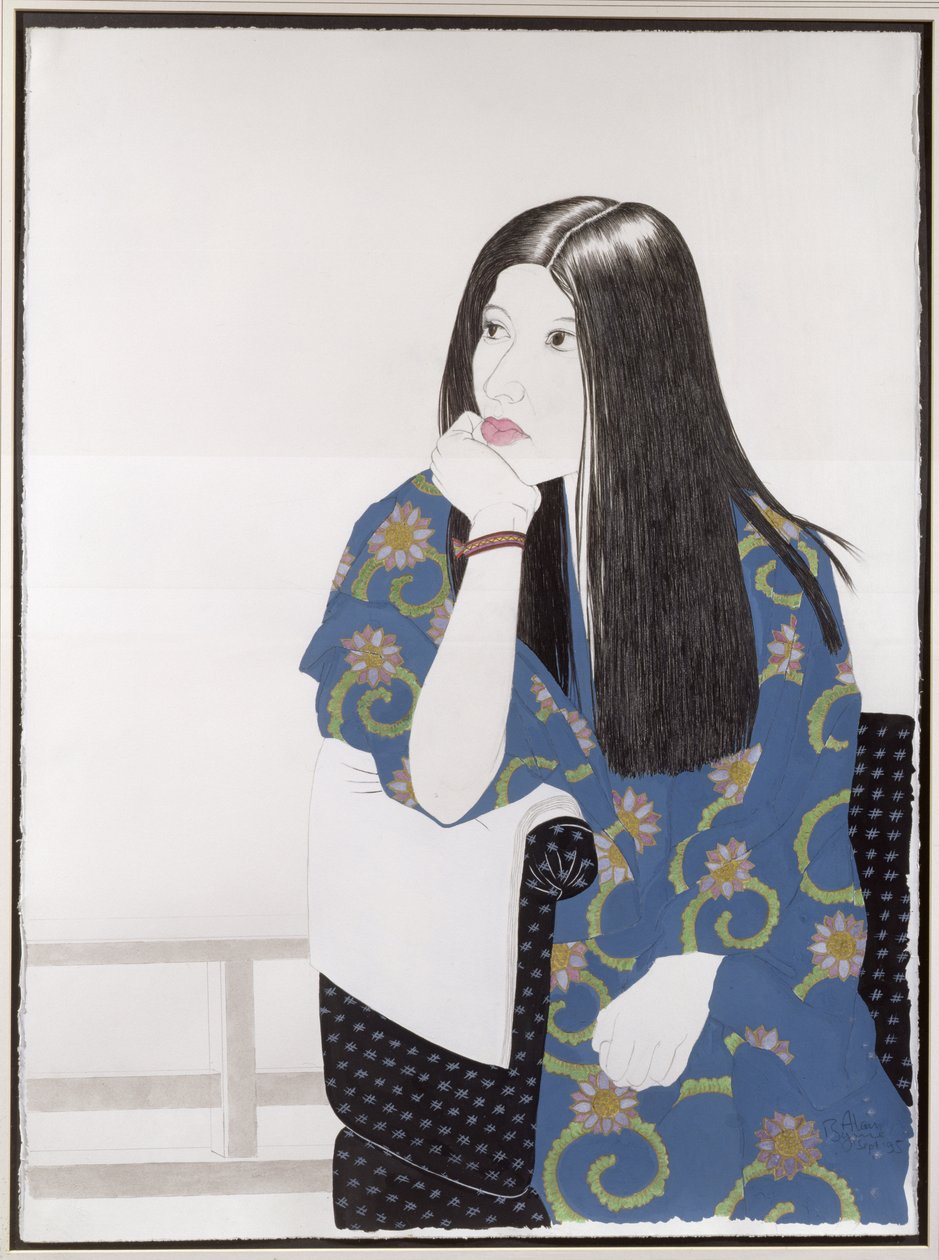 Blue Kimono, 1995 (atrament, wc, gwasz i węgiel na papierze) autorstwa Alan Byrne