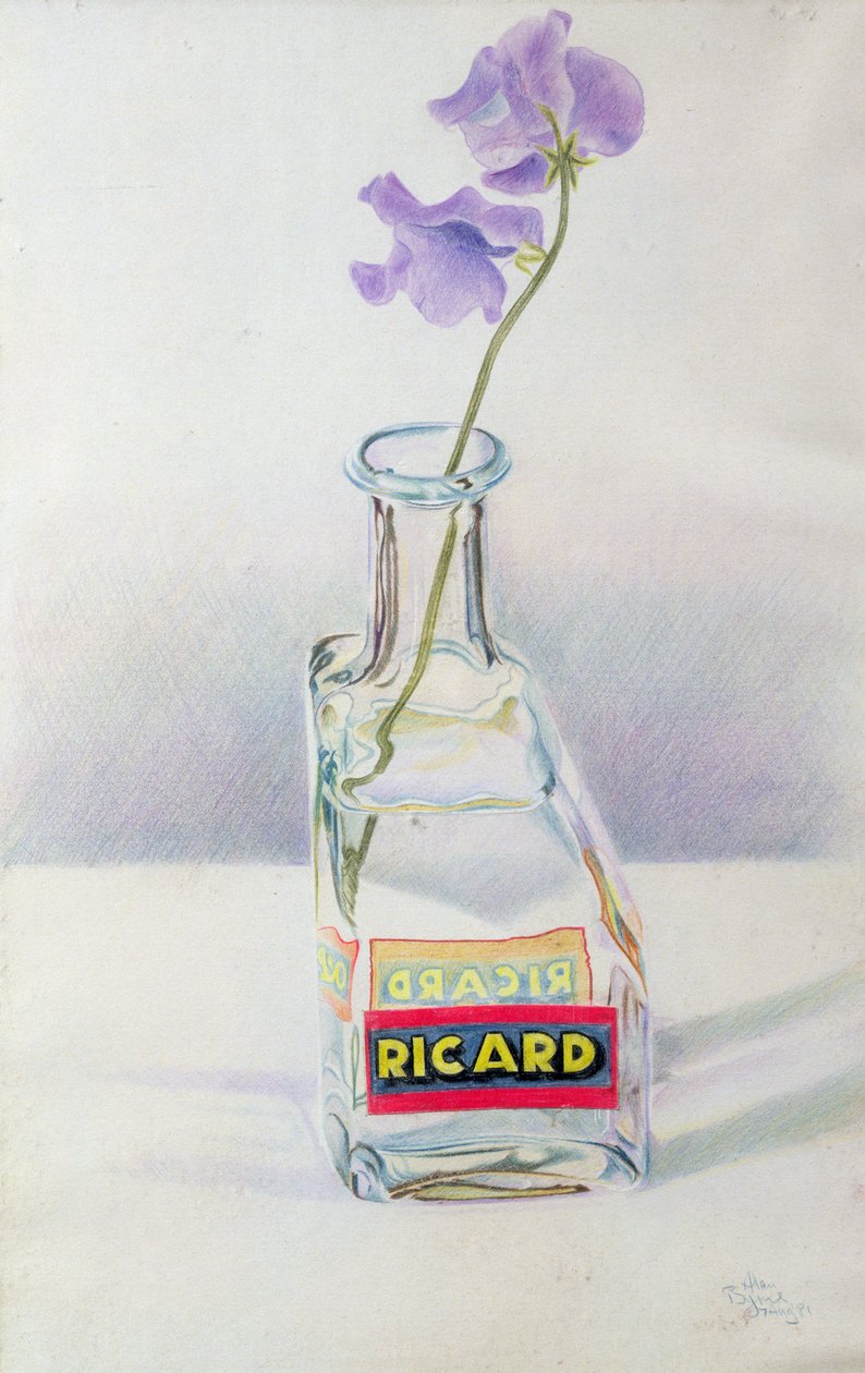 Butelka Ricarda, 1981 (kolorowa kredka na papierze) autorstwa Alan Byrne