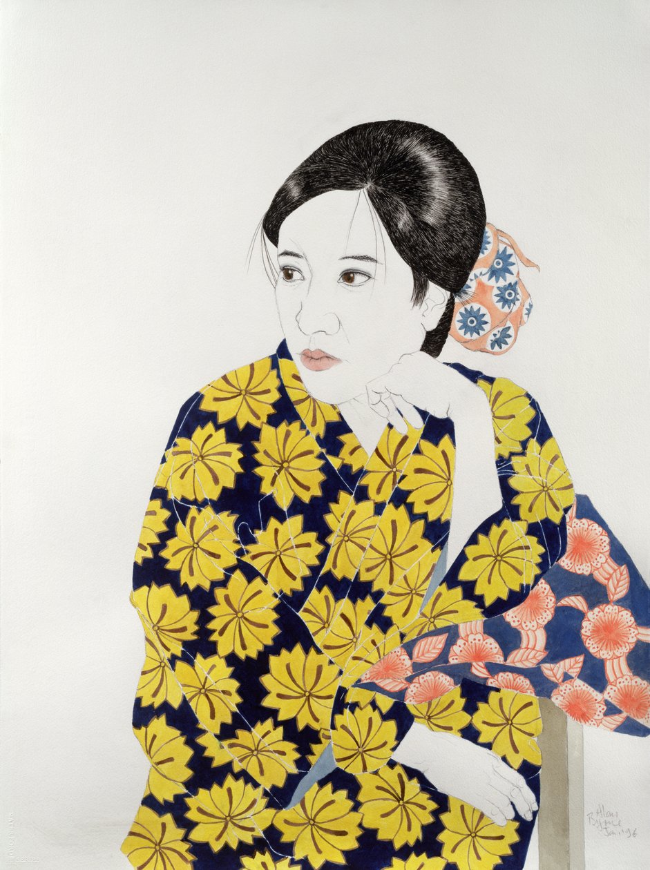 Żółte kimono, 1996 (atrament, wc, gwasz i węgiel na papierze) autorstwa Alan Byrne