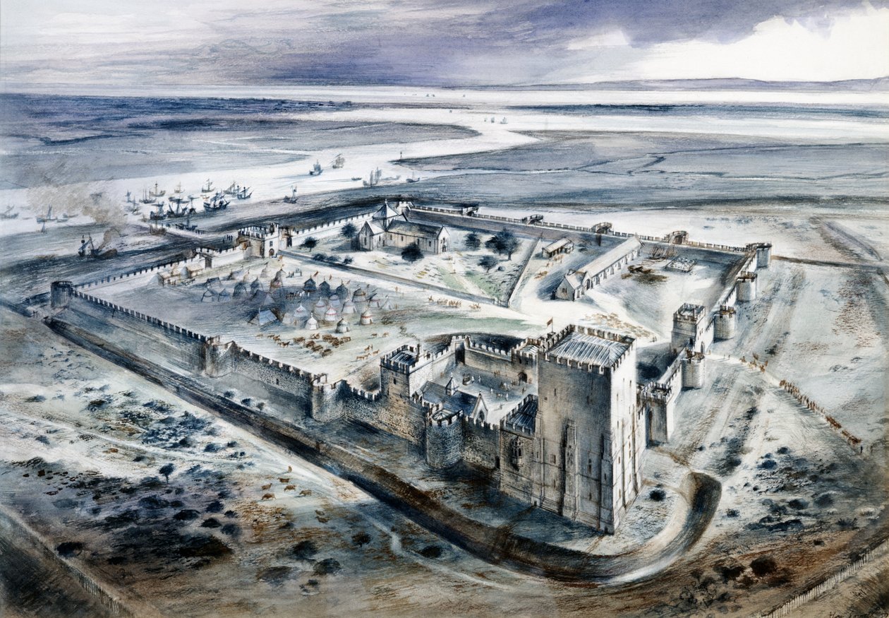 Zamek Portchester, XV wiek, ok. 1960 autorstwa Alan Ernest Sorrell
