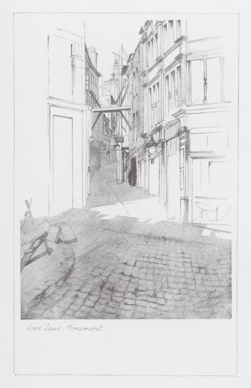 London Lanes: Love Lane, Monument (litografia) autorstwa Alan Stapleton