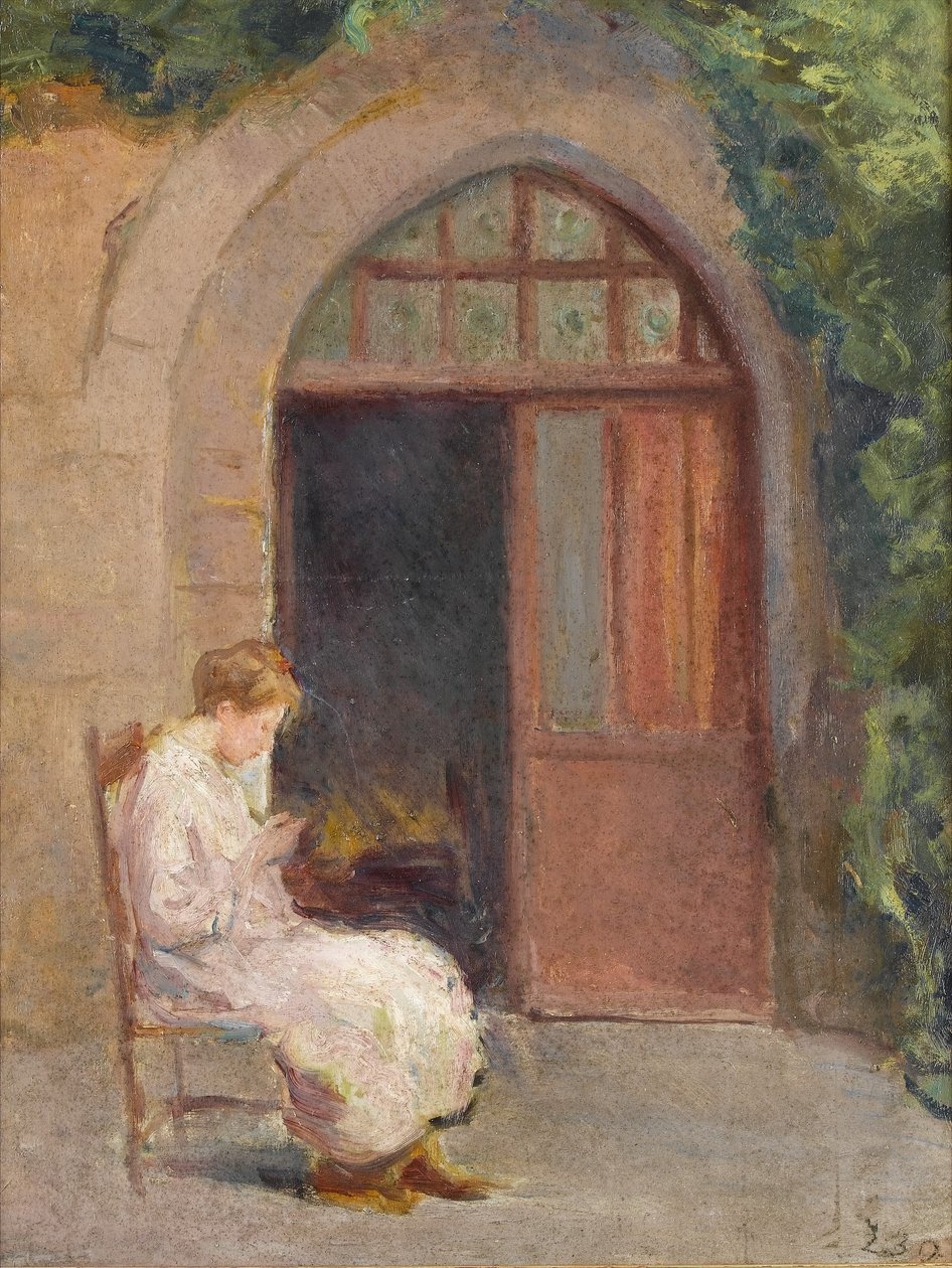Dziewczyna siedząca na zewnątrz La Boissiere, ok. 1909 autorstwa Albert de Belleroche