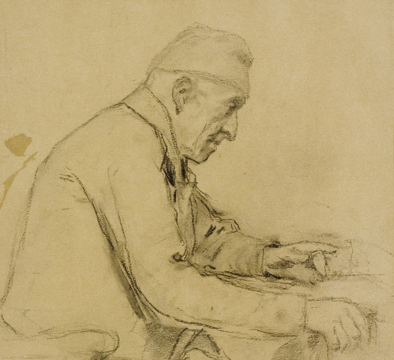 Stary siedzący mężczyzna z profilu autorstwa Albert Anker