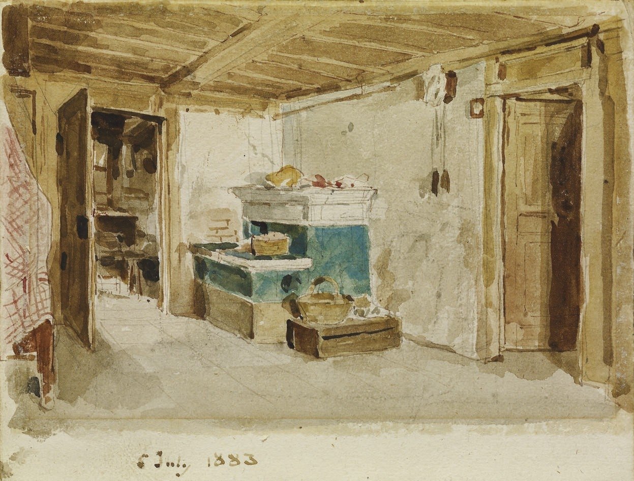 Izba wiejska z zielonym piecem autorstwa Albert Anker