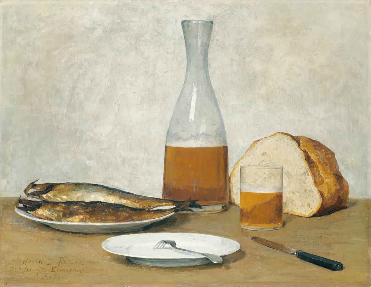 Martwa natura, śledzie autorstwa Albert Anker