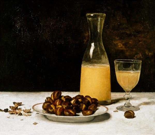 Martwa natura z winem i kasztanami autorstwa Albert Anker