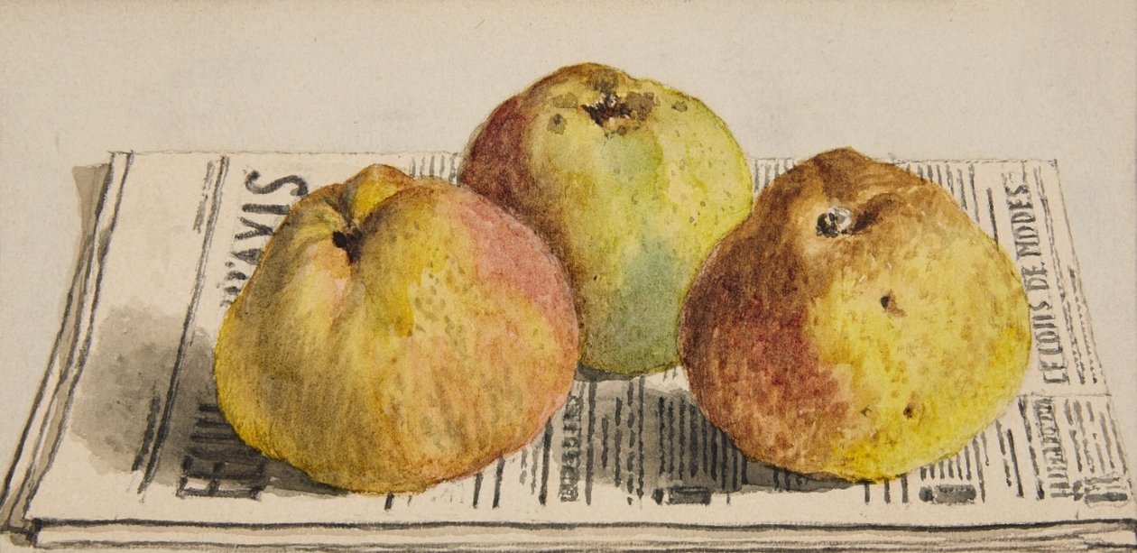 Martwa natura z trzema jabłkami i gazetą autorstwa Albert Anker