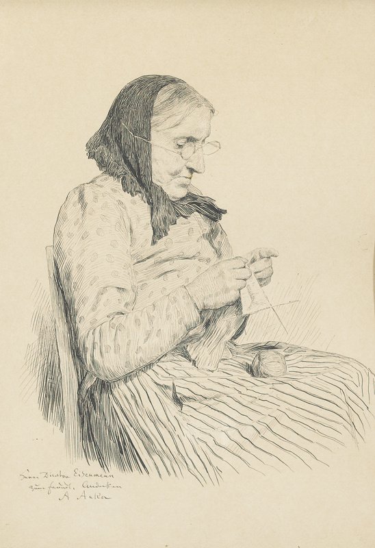 Babcia robi na drutach autorstwa Albert Anker