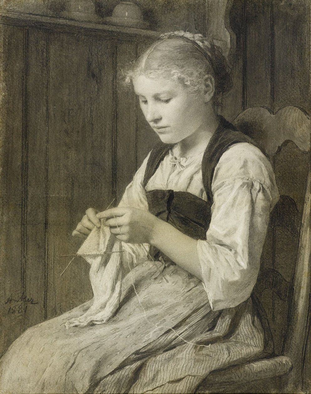 Dziewczyna na drutach autorstwa Albert Anker