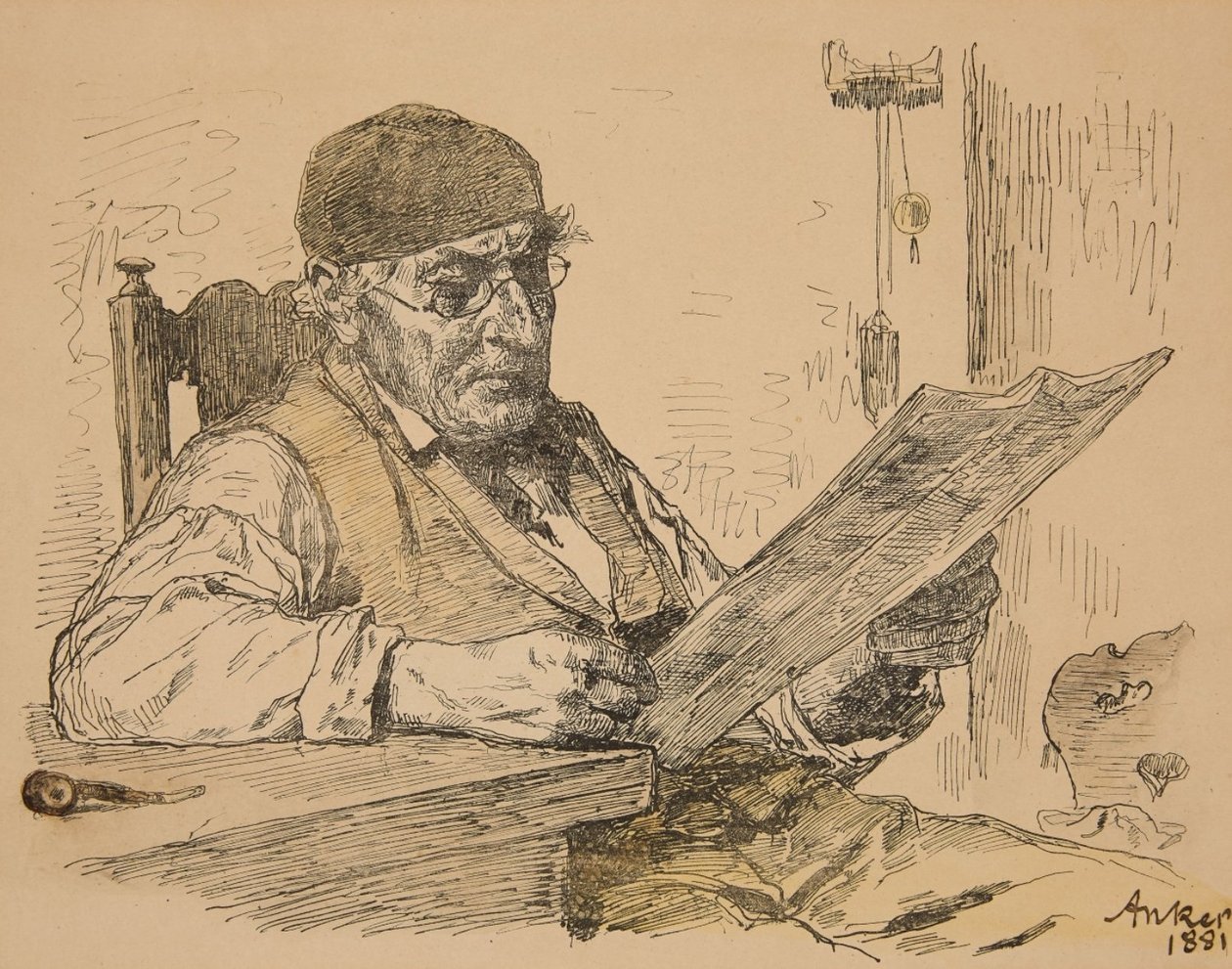 Rolnik czyta gazetę autorstwa Albert Anker