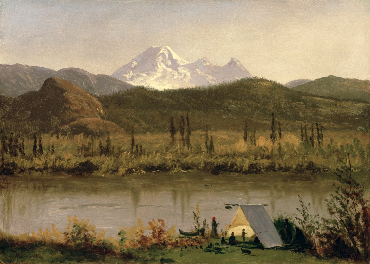 Mount Baker, Waszyngton, z rzeki Frazier, ok. 1889 (olej na papierze, oprawiony na płótnie) autorstwa Albert Bierstadt