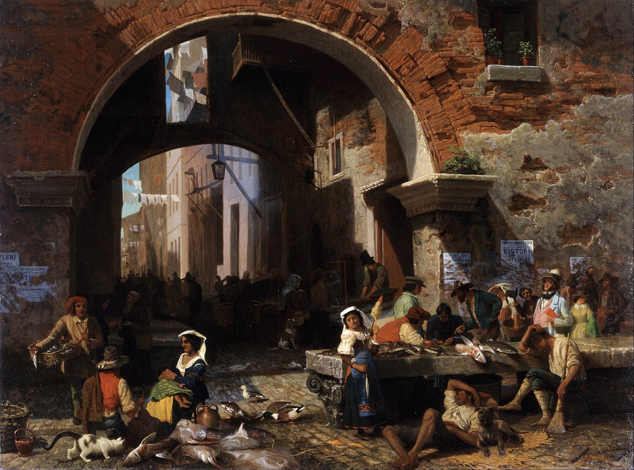 Rzymski targ rybny. Łuk Oktawiusza autorstwa Albert Bierstadt