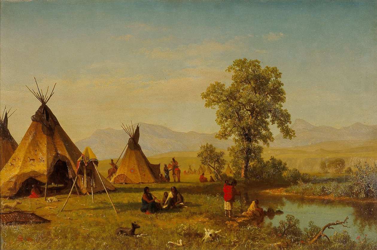 Wioska Sioux w pobliżu fortu Laramie autorstwa Albert Bierstadt