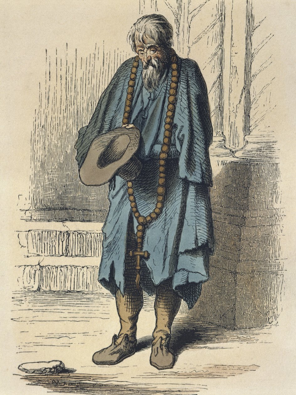 Żebrak, wg Jacquesa Callota (1592-1635) ryty przez Adriena Lavieille (1818-62) (kolorystyka) autorstwa Albert Charles August Racinet