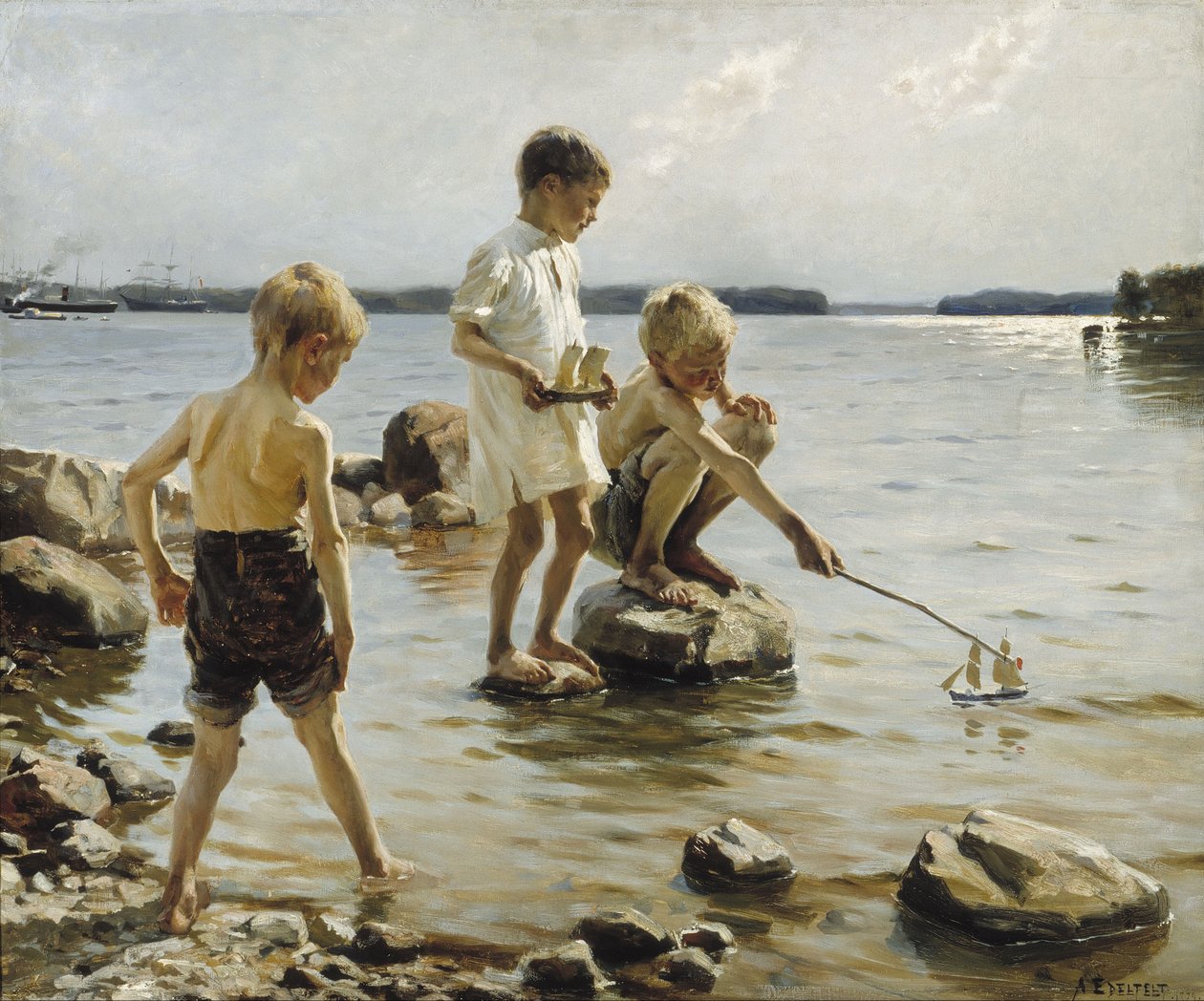 Chłopcy bawią się na brzegu autorstwa Albert Gustaf Aristides Edelfelt