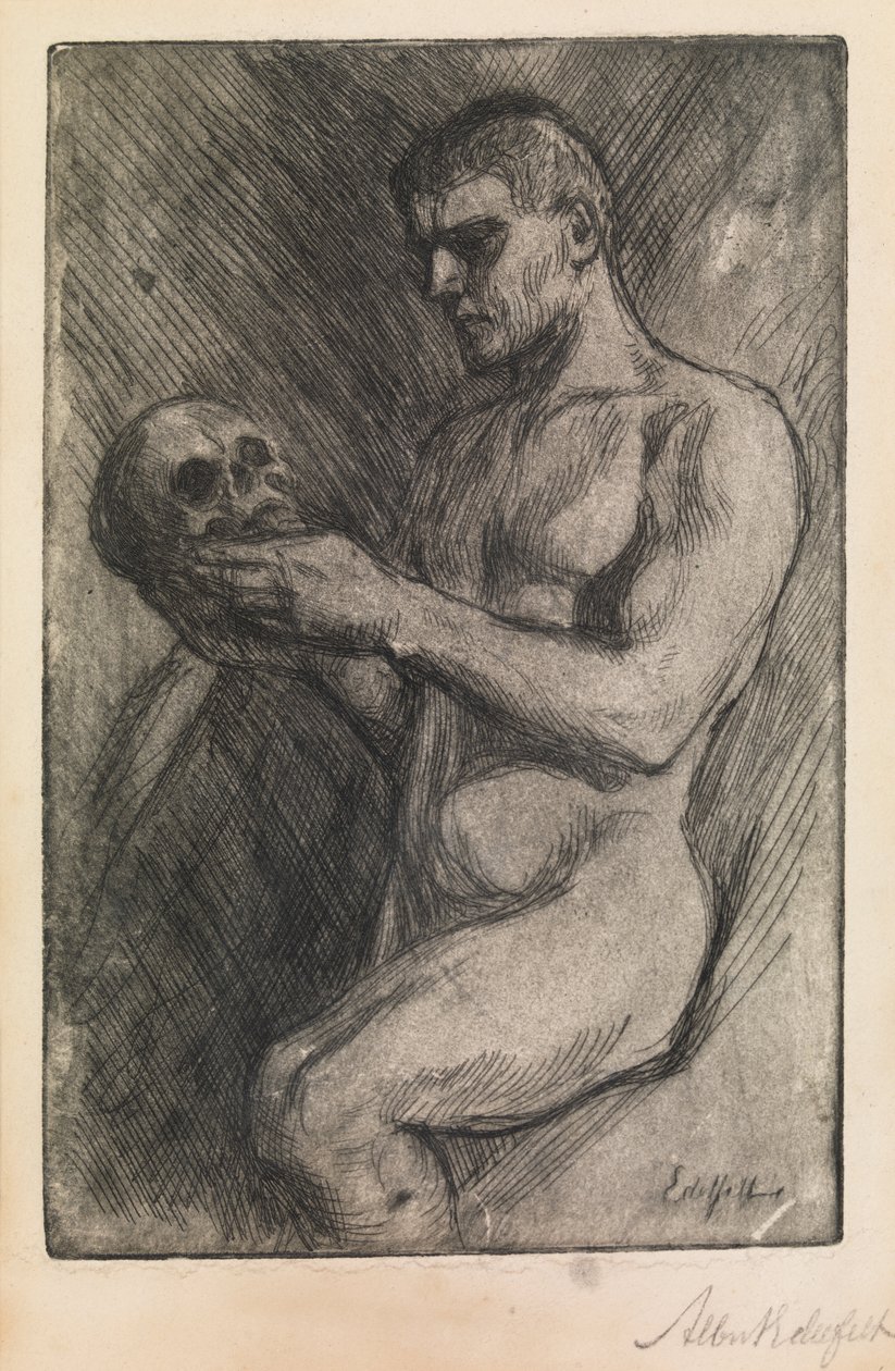 Nagi mężczyzna i czaszka autorstwa Albert Gustaf Aristides Edelfelt