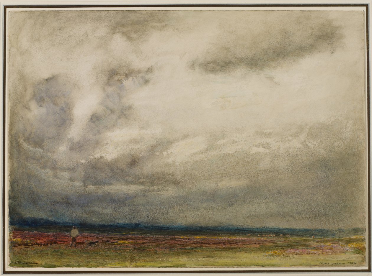 Zbierająca się burza, 1908 (wc i bodykolor na papierze) autorstwa Albert Goodwin