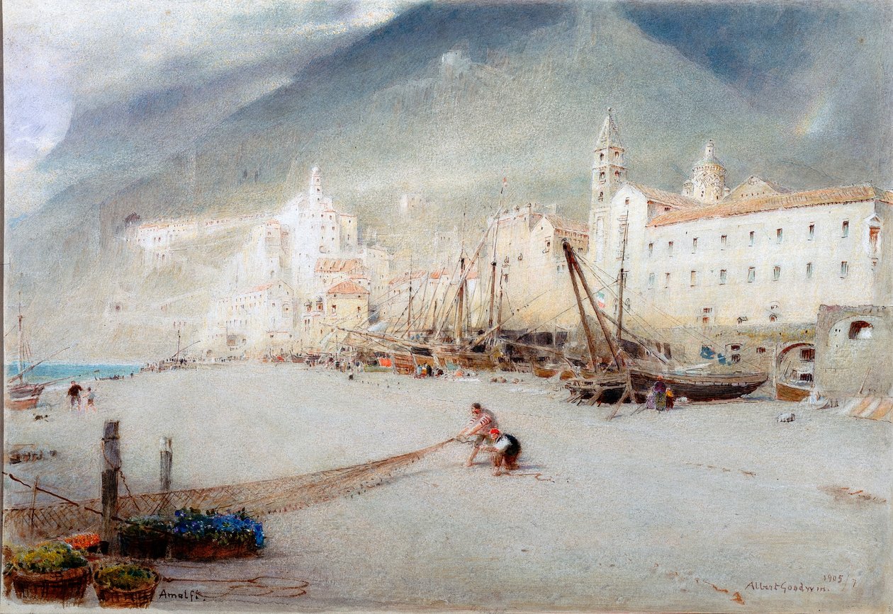 Amalfi (ołówek i akwarela na papierze (naklejona na deskę)) autorstwa Albert Goodwin