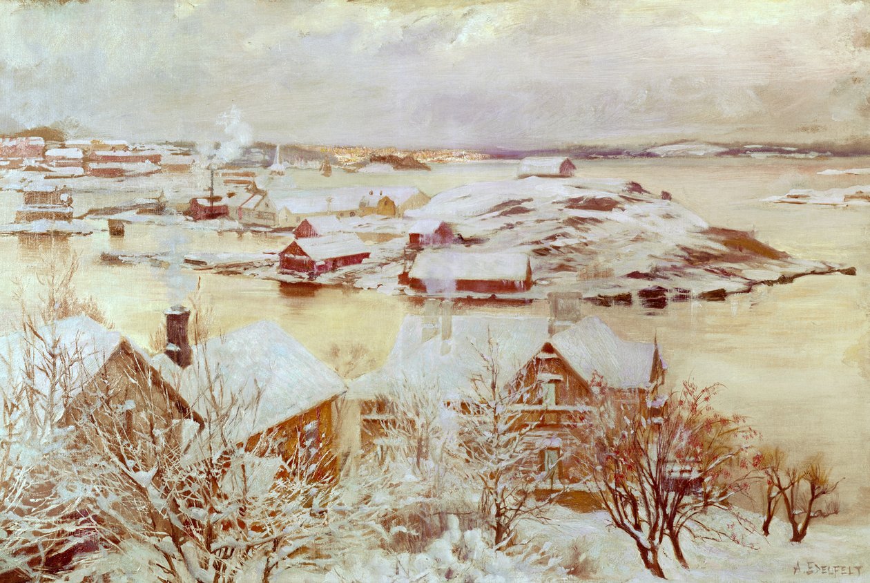 Grudniowy dzień (w Finlandii) c.1893 autorstwa Albert Gustaf Aristides Edelfelt