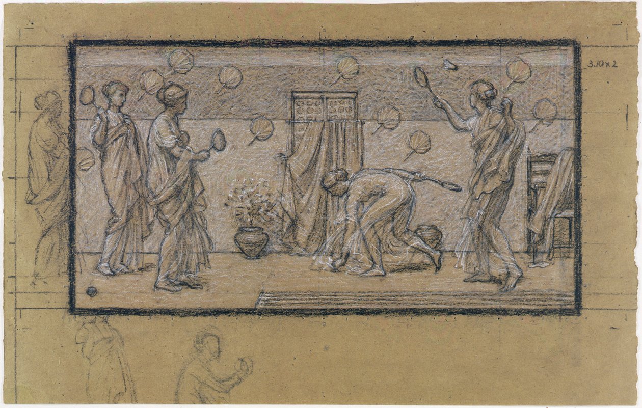 Study for Battledore and Shuttlecock, c.1871 (kreda na graficie na papierze) autorstwa Albert Joseph Moore