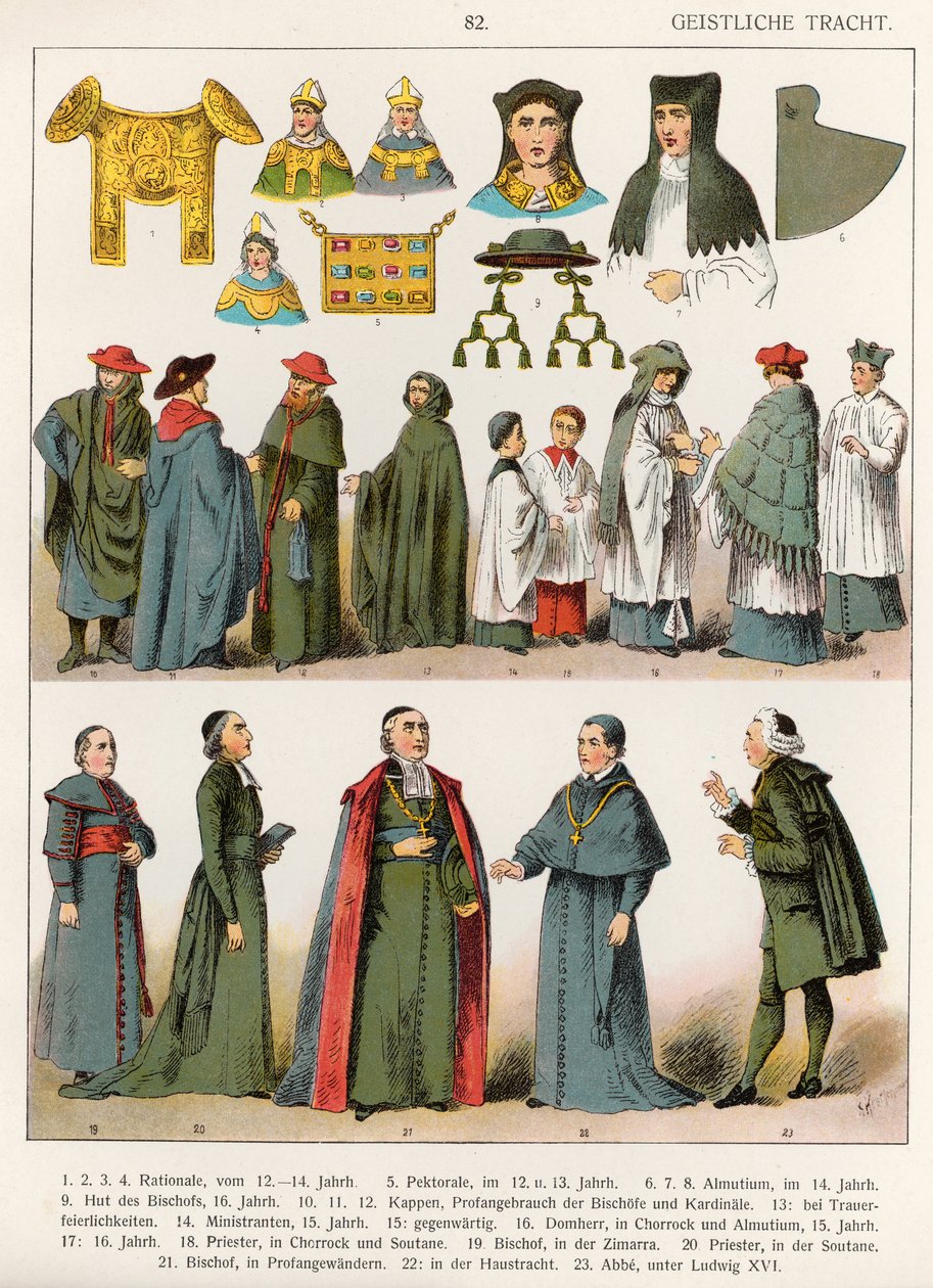 Strój kościelny, ok. 1100-1500, z „Trachten der Voelker”, 1864 (kolorowa litografia) autorstwa Albert Kretschmer