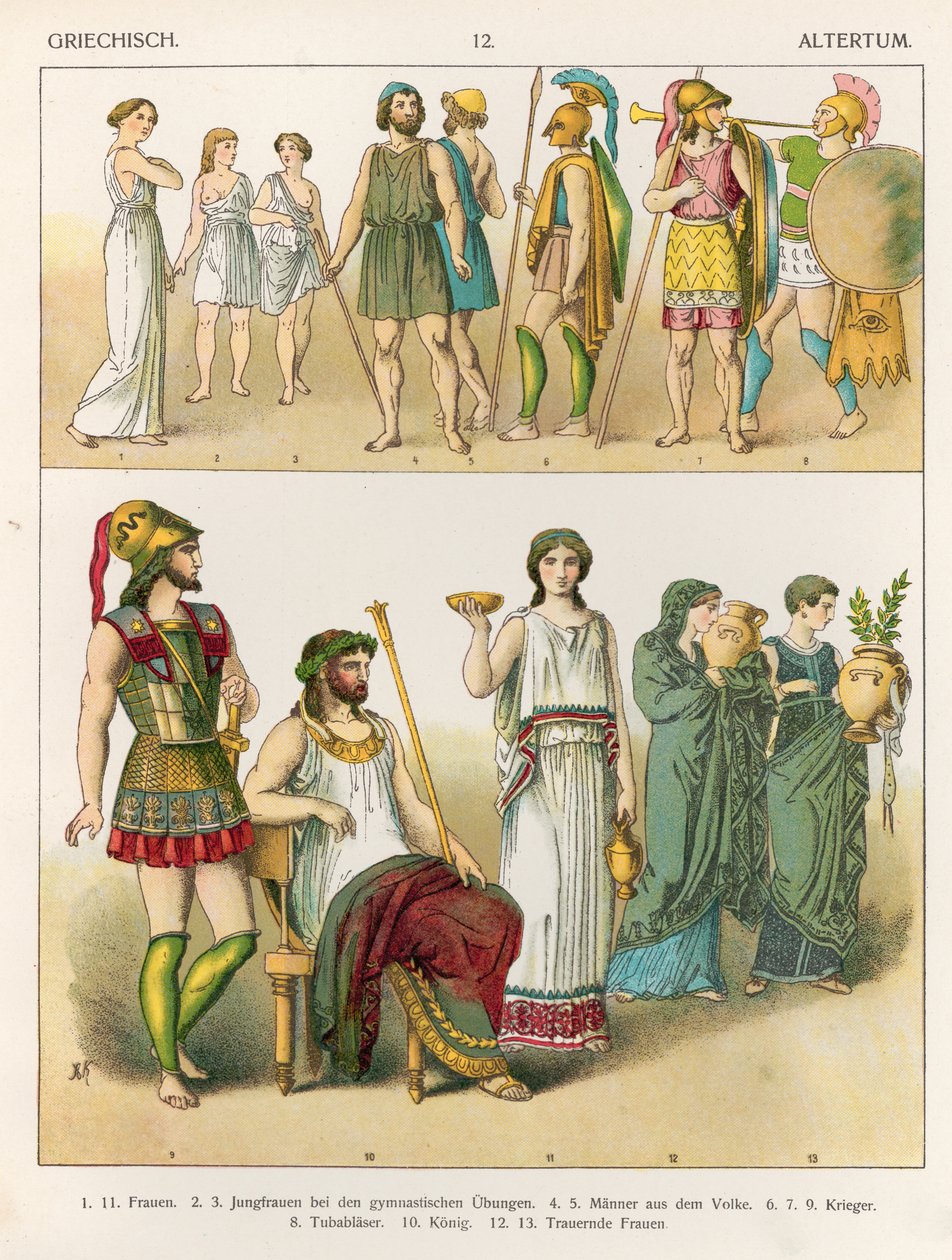 Suknia grecka, z „Trachten der Voelker”, 1864 (kolorowa litografia) autorstwa Albert Kretschmer