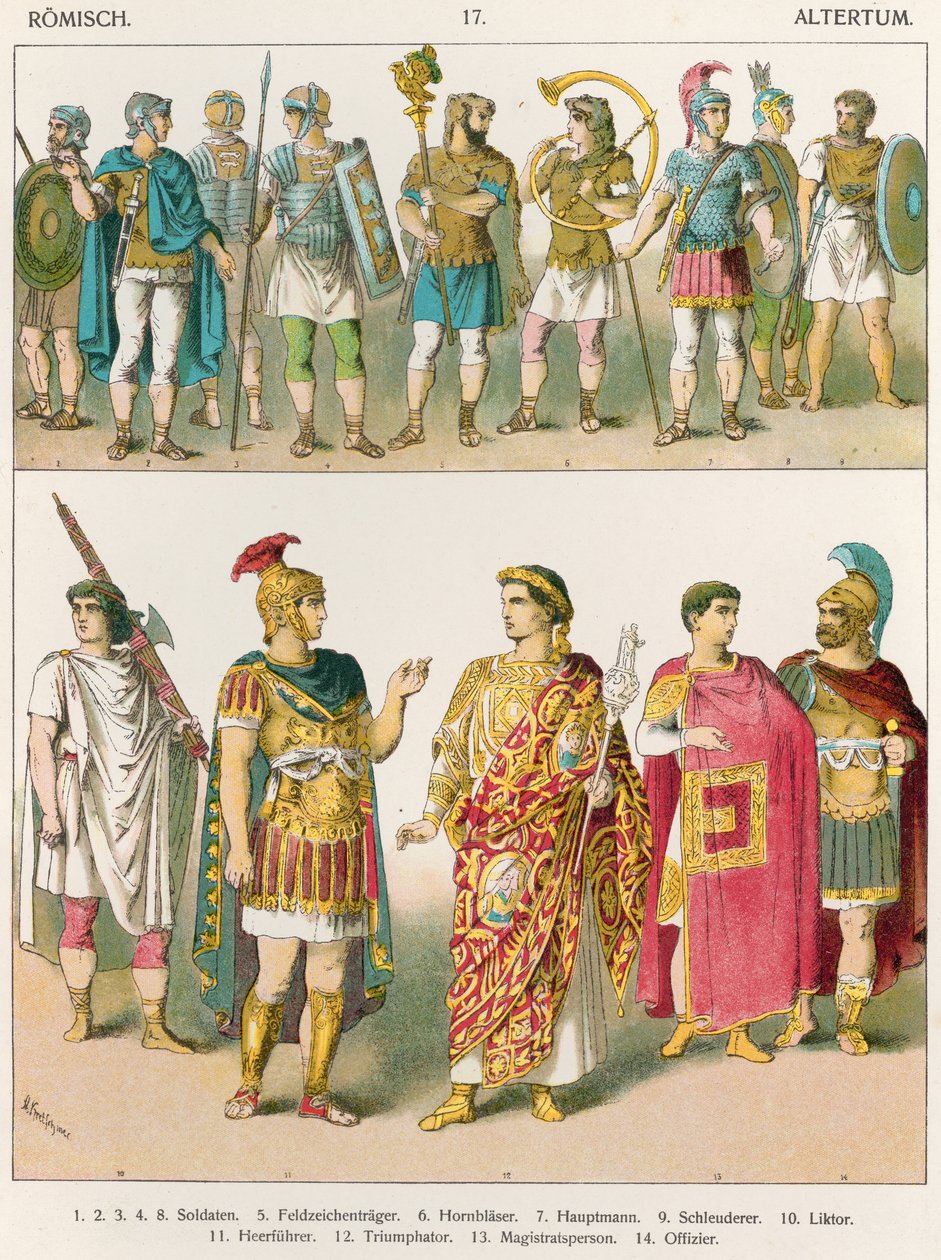 Rzymski strój wojskowy, z „Trachten der Voelker”, 1864 (kolorowa litografia) autorstwa Albert Kretschmer