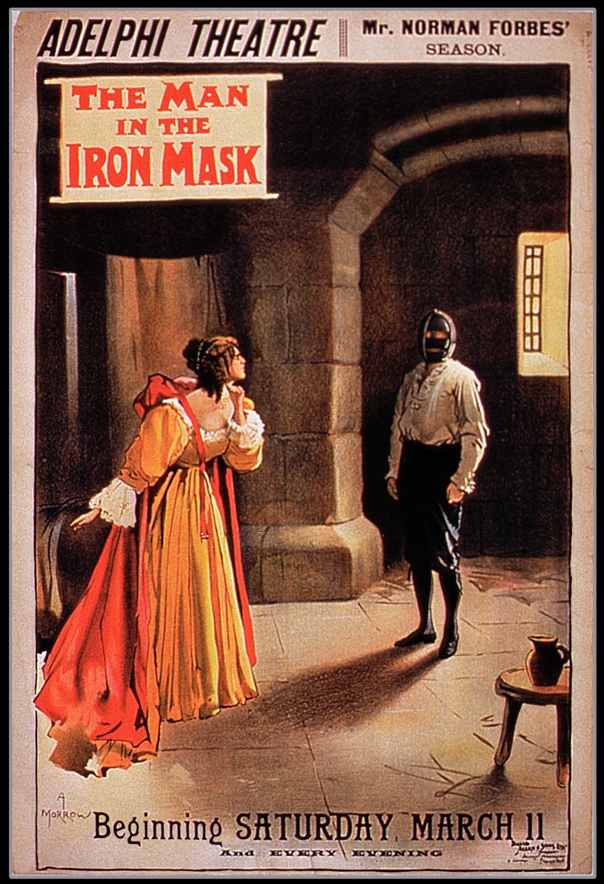 Plakat „Człowiek w żelaznej masce” w The Adelphi Theatre w Londynie autorstwa Albert Morrow