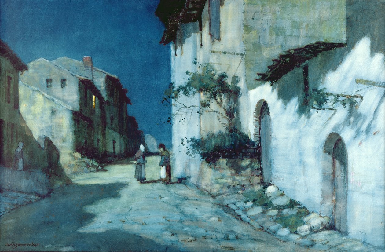 Rozmowa w hiszpańskiej wiosce przy świetle księżyca autorstwa Albert Moulton Foweraker